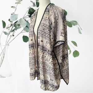 Boho Print Neutral gray and Tan Open Kimono Size M
